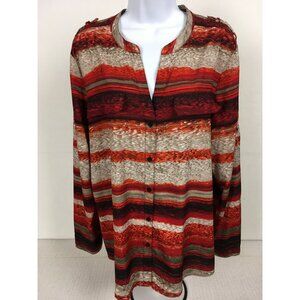 Calvin Klein Womens Top SiXL Multicolor Striped Button-Down Blouse 100% Polyeste